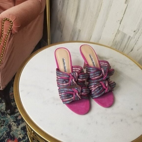 Charles David Corona Bow Heels Multi Color Pink Suede 7M - Picture 6 of 10